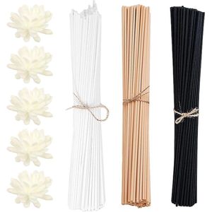 Aromatherapiesticks van hout en rotan - 150 stuks met 5 bloemen diffusersticks - geurstokjes voor thuis .