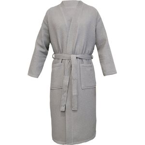 HOMELEVEL Piqué Badjas Reizen Badjas 100% katoen voor vrouwen en mannen aankleden toga Kimono Saunarobe Reizen aankleden toga Piquee Wafel Piqué Vrouwen Mannen Grijs Maat 6XL