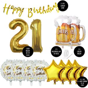 21 Jaar Verjaardag Cijfer ballon Mannen Bier - Feestpakket Snoes Ballonnen Cheers & Beers - Herman