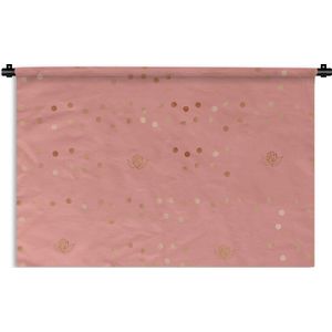 Wandkleed Luxe patroon - Luxe patroon van gouden stippen en rozen op een roze achtergrond Wandkleed katoen 60x40 cm - Wandtapijt met foto
