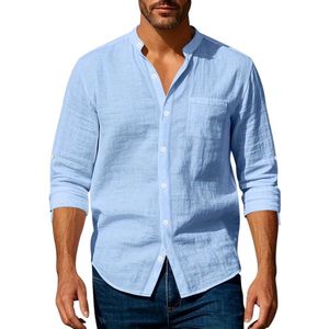 Bovista Linnen Blouse Heren - t shirt - Polo - Overhemd - Shirt - Zomer - Ibiza Stijl - Lichtblauw - Maat XXL