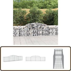 vidaXL Schanskorf - Gewelfd - 300x50x60/80 cm - Zilver Tuinbarriere - Gabion - Sierhekwerk - Schutting - Privacy Scherm