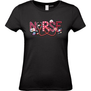 Dames t-shirt Valentine Love Nurse | Valentijn cadeautje voor haar | Valentijn | Valentijnsdag voor vrouwen | Zwart Dames | maat XS