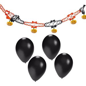 Halloween/horror thema feestslinger - boze pompoen - papier - 200 cm - incl. 10x ballonnen zwart