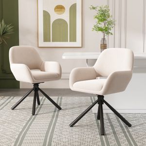 Learnlogic. Draaibaar, Sherpa-stof, 2-stuk set, met handgrepen, modern en eenvoudig, eetkamerstoel, beige