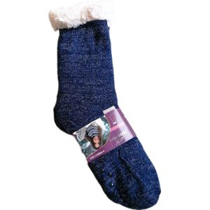 Huissokken - Wintersokken - Sokken dames - Warme wintersokken - Thermo - Gevoerd - Kleur Blauw Glitter All Over - Maat 36/42 -Antislip - Cadeau - Moederdag - Kerst