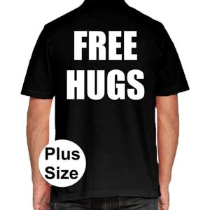 Free Hugs grote maten poloshirt zwart voor heren - Plus size Free Hugs polo t-shirt XXXL