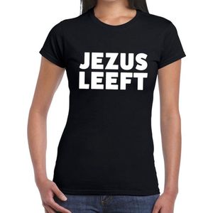Jezus leeft tekst t-shirt zwart dames - dames fun shirt S