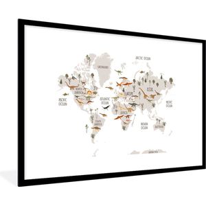 Wereldkaart kinderen - Dinosaurussen - Kinderkamer - Jongens - Meisjes - Kinderen - Schoolplaat - Kinderkamer - 90x60 cm