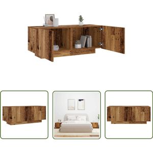 The Living Store Nachtkastje 100x35x40 cm bewerkt hout oud houtkleurig - Nachtkastje - Kastje - Houten Kast - Vintage Kast - Slaapkamerstijl