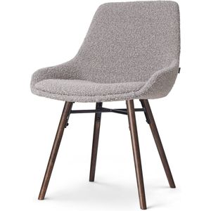 Nolon Nena-Isa Eetkamerstoel Bouclé Taupe - Stof - Zonder Armleuning - Houten Poten - Walnoot - Scandinavisch - Comfortabel