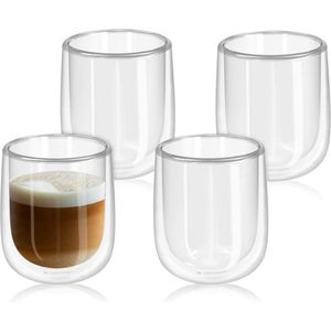 4 x dubbelwandige glazen, 450 ml, thermoglazen voor cappuccino, latte macchiato, thee, water, cola, cocktails, set van 4 koffieglazen, borosilicaat