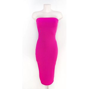 Strapless basic jurk - Roze/fuchsia - Maxi jurk zonder bandjes - Lange aansluitende jurk - Veel stretch - Maxi dress - One-size - Een maat