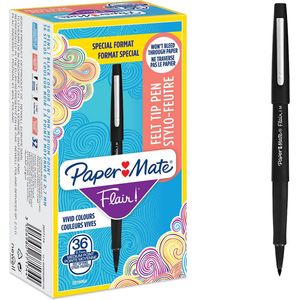 Paper Mate Flair-viltstiften | Medium punt (0,7 mm) | Zwarte inkt | 36 stuks