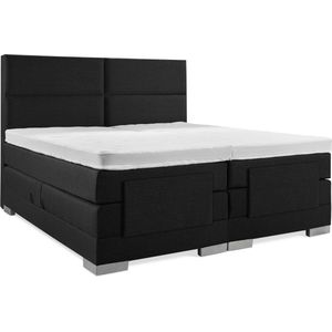 Soft bedden Elektrische Boxspring - 180x200 - Incl. 4 vlaks hoofdbord - Gitzwart met plint