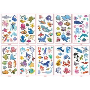 Zeedieren Tattoo Stickers - 10 Vellen - Waterdieren Plakplaatjes - Tijdelijke Tatoeages - Kinder Tattoos - Neptattoo - Tijdelijke Tattoo - Traktatie - Plaktattoo - Tattoo voor Kinderen - Meisjes Tattoo - Jongens Tattoo