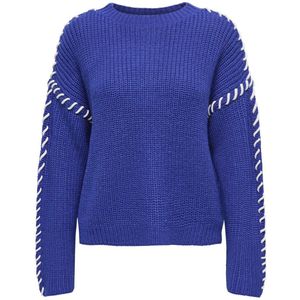 Jacqueline de Yong Trui Jdyrosella L/s Stitch Pullover Knt 15329787 Sodalite Blue/w White S Dames Maat - XXL