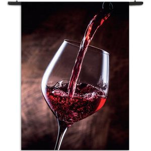 Mezo Wandkleed Glas Rode wijn 02 Rechthoek Verticaal XL (210 X 150 CM) - Wandkleden - Met roedes