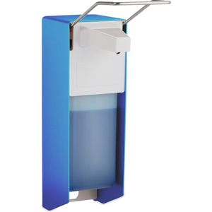 relaxdays desinfectie dispenser 1000 ml - muur - zeepdispenser - zeeppomp - universeel blauw