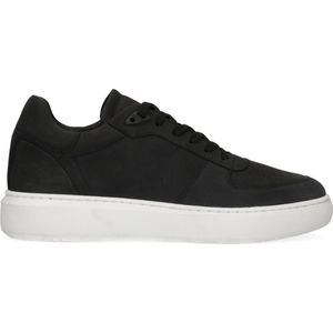 Manfield - Heren - Zwarte leren sneakers - Maat 46