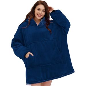 Hoodie Deken - Snuggie Cuddle - Donker Blauw - Fleece Deken Met Mouwen - extra groot 1400g - Suggie - Snuggle Hoodie - Oversized Blanket - Dames & Mannen - Hoodie Blanket - Voor Kinderen, Dames & Mannen