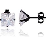 LGT Jewels Stud oorbellen Edelstaal Black Edition Transparent 4mm