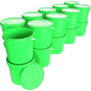 Ronde Luchtdichte Emmer 20L met Deksel - Ideaal voor Voedsel en Chemische Opslag - 10 Stuks Groen