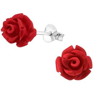 La Rosa Princesa Rode Roos Oorbellen Zilver - Bloem Rood 8mm