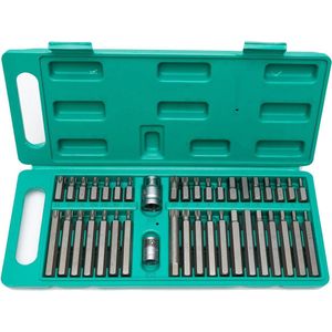 40 pieces extra long bit set - for internal Torx screws T20 - T55, hexagon socket screws 4mm - 12mm, XZN screws - with bit holder 1/2"" and 3/8