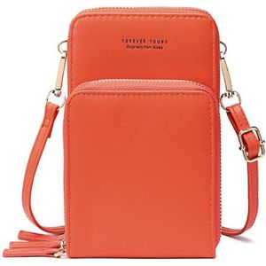 Compact telefoontasje - Oranje, 3 ritsen, vakken / De ideale schoudertas voor je telefoon, pasjes, brief- en muntgeld en meer