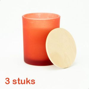 Set van 3 grote geurkaarsen - kleur terra - met houten deksel