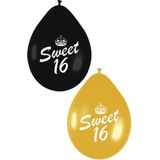 Sweet 16 ballonnen zwart en goud - 16 jaar verjaardag versiering