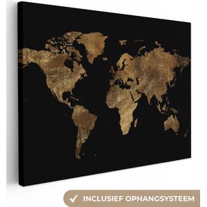 Canvas Wereldkaart - 160x120 - Wanddecoratie Wereldkaart - Goud - Luxe - Aarde - Zwart