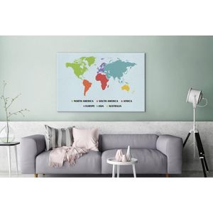 Canvas Wereldkaart - 180x120 - Wanddecoratie Wereldkaart Kinderen - Trendy - Kleuren