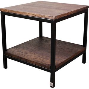 Vierkante salontafel in bruin hout en zwart metaal L40