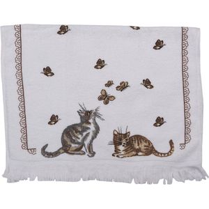 Clayre & Eef Gastendoekje 40x66 cm Wit Bruin Katoen Katten Toilet handdoek