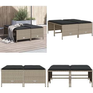 vidaXL Tuinkrukken met kussens 4 st poly rattan lichtgrijs - Tuinkruk - Tuinkrukken - Krukje - Rattan Krukje