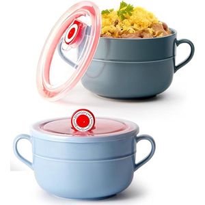 900 ml magnetron soepkom set, soepbeker met handgrepen, ramen kom met deksel, soephouder (blauw 01, blauw02)