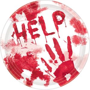 Amscan - Halloween - Borden bloederige handen Help 23 cm - 8 stuks