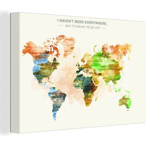 Canvas Wereldkaart - 180x120 - Wanddecoratie Wereldkaart - Verf - Kleuren