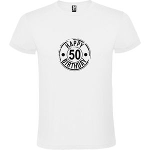 Wit T-Shirt met “ Happy Birthday 50 “ print  Zwart Size XS