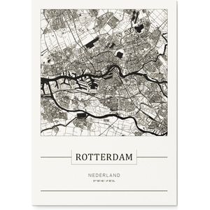 Stadskaart Rotterdam - Plattegrond Rotterdam – city map – Dibond muurdecoratie 30 x 40 cm