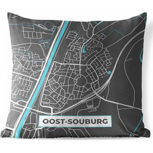 Tuinkussen - Plattegrond - Oost-Souburg - Grijs - Blauw - 40x40 cm - Weerbestendig - Stadskaart