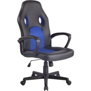 Bureaustoel - Bureaustoelen voor volwassenen - Design - In hoogte verstelbaar - Kunstleer - Blauw/zwart - 61x59x116 cm