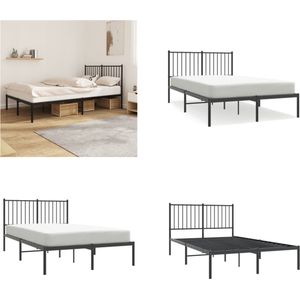 vidaXL Bedframe met hoofdbord metaal zwart 120x200 cm - Bedframe - Bedframes - Tweepersoonsbed - Bed