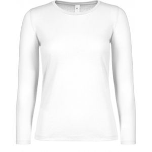 T-shirt Dames L B&C Ronde hals Lange mouw White 100% Katoen