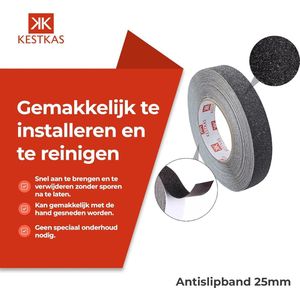 Anti-Slip Tape Binnen en Buiten, Zelfklevend, Veiligheid op trappen, hellingen, gladde vloeren, zwembaden, opstapje (Zwart, 25mm x 15m)