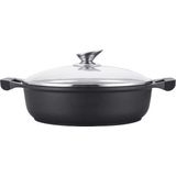 Kookkunst Holland lage braadpan met deksel marmeren coating - inductie - koude handgrepen - Ø 32 cm