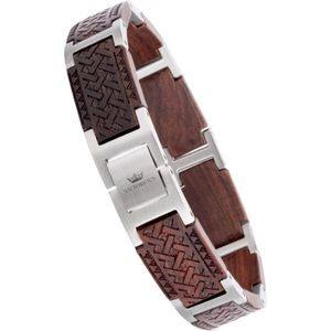 Victorious Bruin Sandelhout Armband - Zilver en Roestvrij Staal - Cross - 21cm