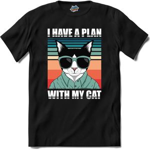 I Have A Plan With My Cat | Katten - Kat - Cats - T-Shirt - Unisex - Zwart - Maat XL